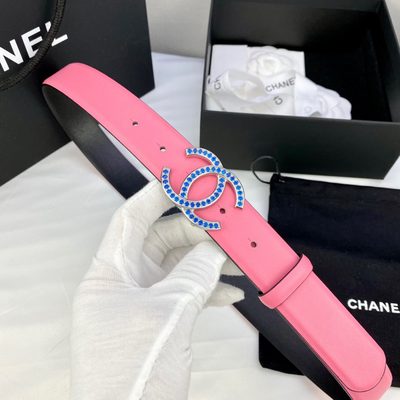Chanel hot pink leather belt featuring a gold-tone CC buckle — 7