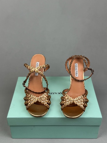 Aquazzura Tequila 85 or 105 embellished leather sandals in gold — 3