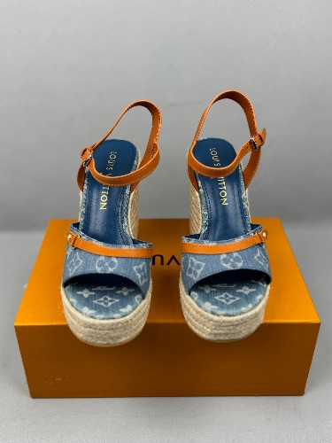 Louis Vuitton Helios wedges in blue denim — 3