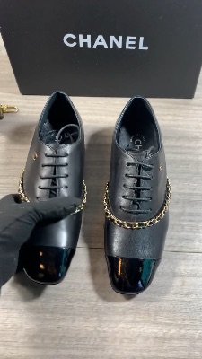 Chanel black leather lace-up oxford shoes — 5