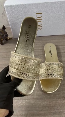 Christian Dior Metallic Gold Strass Embroidered Dway Slide Sandals — 5