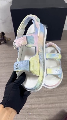 Chanel 22C Pastel Rainbow Fabric Dad Sandals — 5
