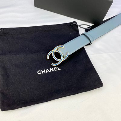 Chanel leather belt in turquoise featuring a silver-tone buckle — 7