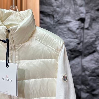 Moncler White Cotton Zip-Up Sweatshirt with Nylon Front — 5