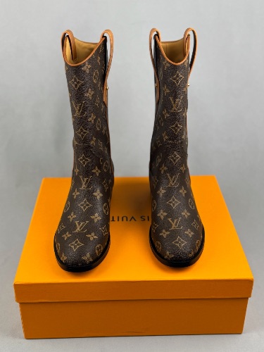 Louis Vuitton LV Rider Boots in brown and beige Monogram canvas — 3