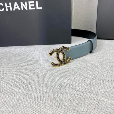 Chanel belt made from turquoise calfskin leather featuring a silver-tone CC logo buckle — 8