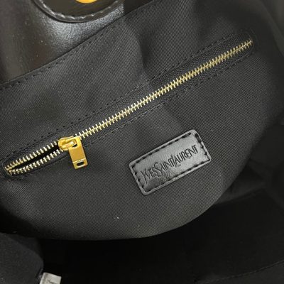 Saint Laurent tote bag featuring a prominent gold-tone YSL monogram logo and chain-link shoulder str — 6