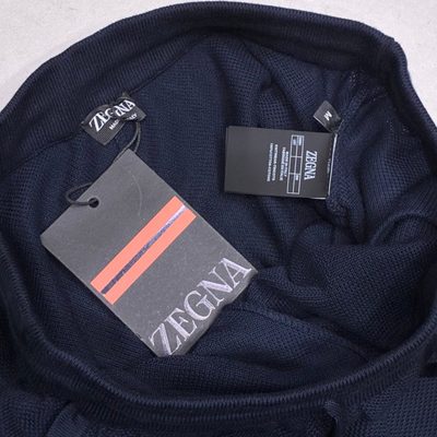 Zegna Men's Navy Blue Striped Knit T-Shirt and Shorts — 9