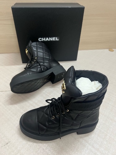 Chanel quilted lambskin combat boots
