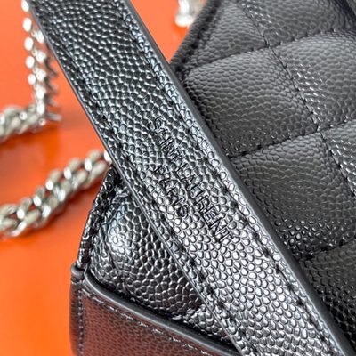 Saint Laurent grey grain de poudre textured leather envelope chain bag — 9