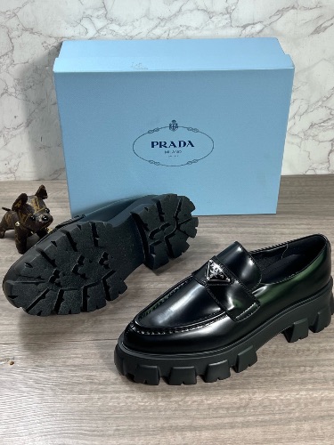 Prada Black Brushed Leather Monolith Loafers — 4