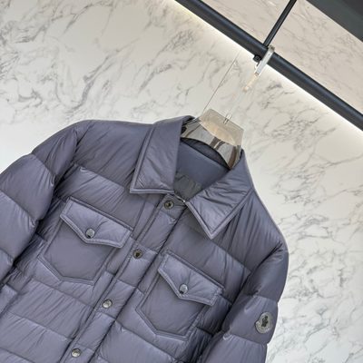 Moncler ivory-colored Moncler down-filled snap-front shirt jacket with dual chest flap pockets — 4