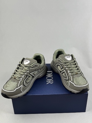 Dior B30 sneakers in grey, featuring a technical mesh and fabric design with a reflective "CD30" sig — 4