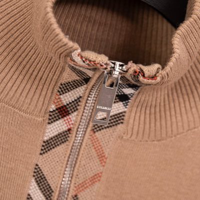 Burberry Check Wool and Cashmere Half-Zip Sweater — 6