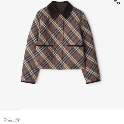 Burberry Oldham Check Quilted Jacket in the Moss Brown/Ink Grey — 9