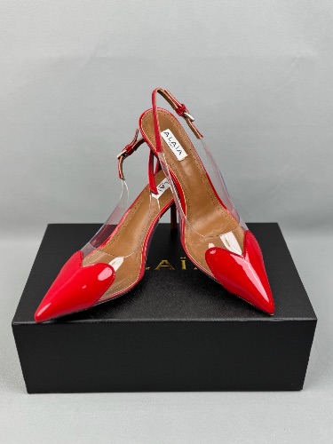 Alaïa Le Cœur red patent leather and transparent PVC slingback pumps — 4
