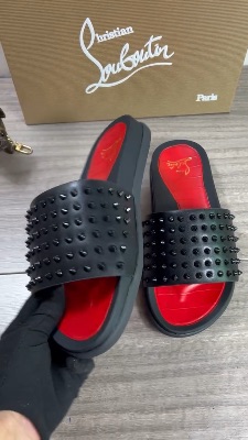 Christian Louboutin "Take It Easy" black spiked rubber slides — 5