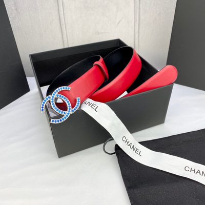 CHANEL Red Patent Leather CC Logo Belt — 4