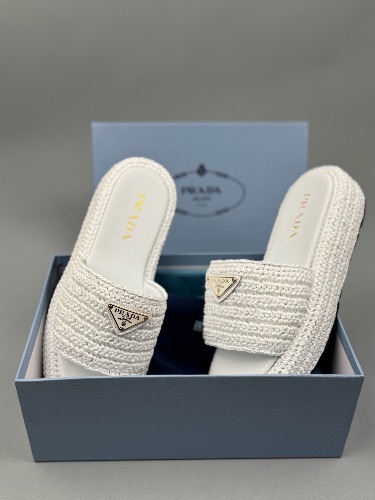 Prada crochet flatform slides
