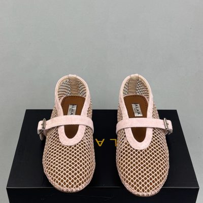 Alaïa blush pink leather-trimmed fishnet ballet flat — 3