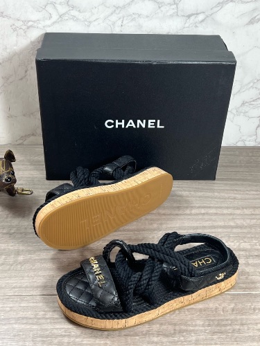Chanel Black Rope and Quilted Leather Dad Sandals