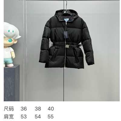 Prada Re-Nylon Belted Hooded Short Puffer Jacket — 10