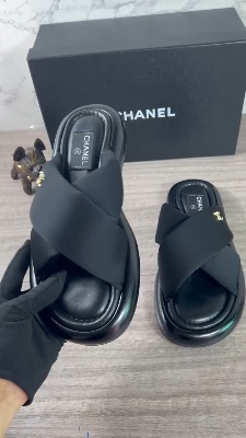 Chanel criss-cross puffy fabric slides — 5