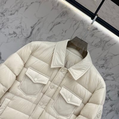 Moncler ivory-colored Moncler down-filled snap-front shirt jacket with dual chest flap pockets — 4