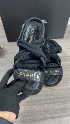 Chanel Black Rope and Quilted Leather Dad Sandals — 5