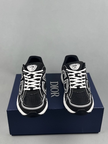 Dior B30 sneakers in black, featuring reflective technical fabric and a graphic CD30 signature — 3