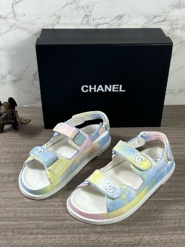 Chanel 22C Pastel Rainbow Fabric Dad Sandals — 3