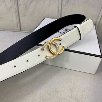 Chanel belt features white cowhide leather and a gold-tone CC buckle — 4
