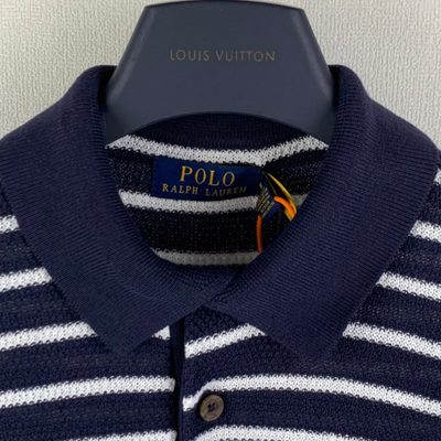 Ralph Lauren navy and white striped cotton-linen polo — 5