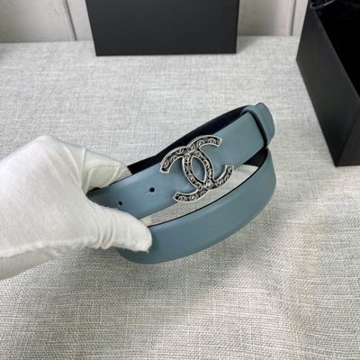 Chanel belt made from turquoise calfskin leather featuring a silver-tone CC logo buckle — 5