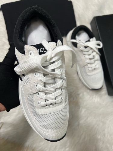 Chanel CC logo mesh and grained calfskin sneakers — 3