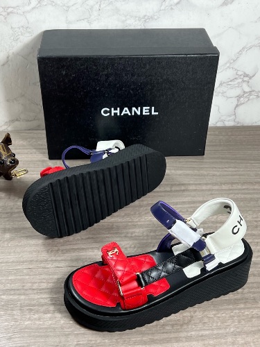Chanel Lambskin Logo Platform Sandals