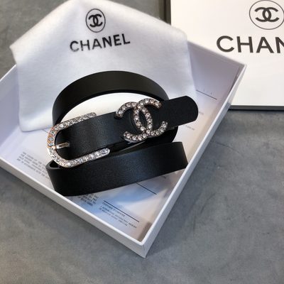Chanel belt features a distinctive CC logo buckle adorned with rhinestones — 5