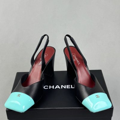 Chanel Two-Tone Block Heel Slingback Pumps — 4