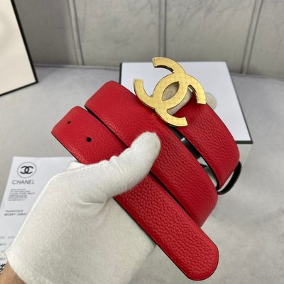 Chanel red leather belt features a gold-tone interlocking CC buckle — 4