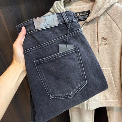 Gucci dark gray stone-washed cotton denim jacket and matching wide-leg jeans — 6