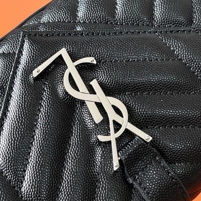 Saint Laurent grey grain de poudre textured leather envelope chain bag — 5
