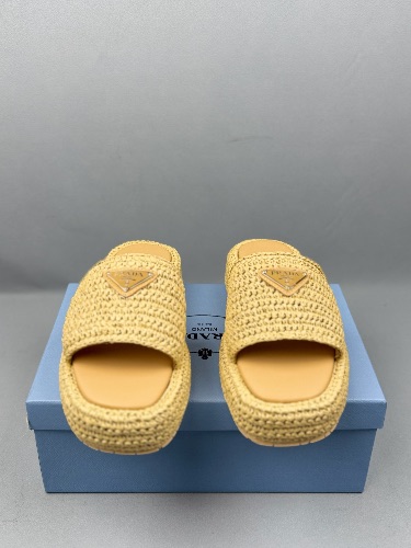 Prada natural crochet platform slides — 3