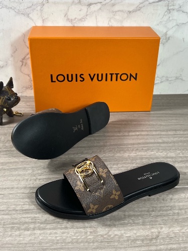 Louis Vuitton Lock It Flat Mules in brown monogram