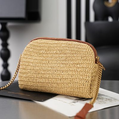 Saint Laurent Gaby leather-trimmed raffia shoulder bag — 4