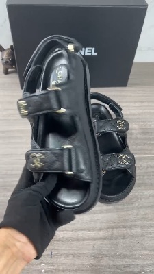 Chanel black grained calfskin quilted "Dad" sandals — 5