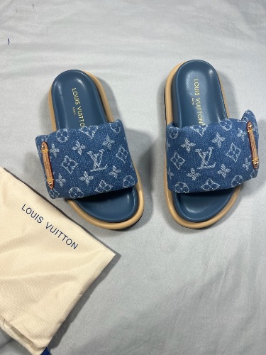 Louis Vuitton Pool Pillow Flat Comfort Mules in monogram blue denim