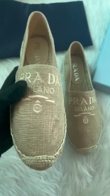 Prada Embroidered Logo Tan Jute Linen Espadrilles — 5
