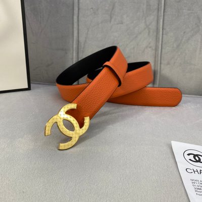 Chanel belt is crafted from orange textured leather and features a prominent gold-tone CC logo buckl — 3