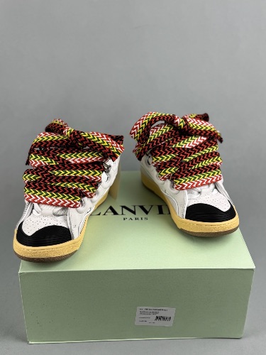 Lanvin Curb sneakers featuring white leather and contrasting colorful patterned laces — 4