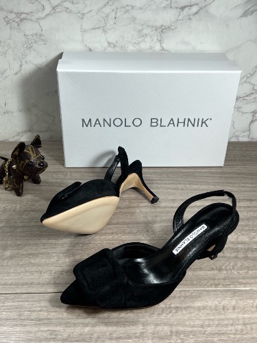 Manolo Blahnik Maysli black suede slingback pumps
